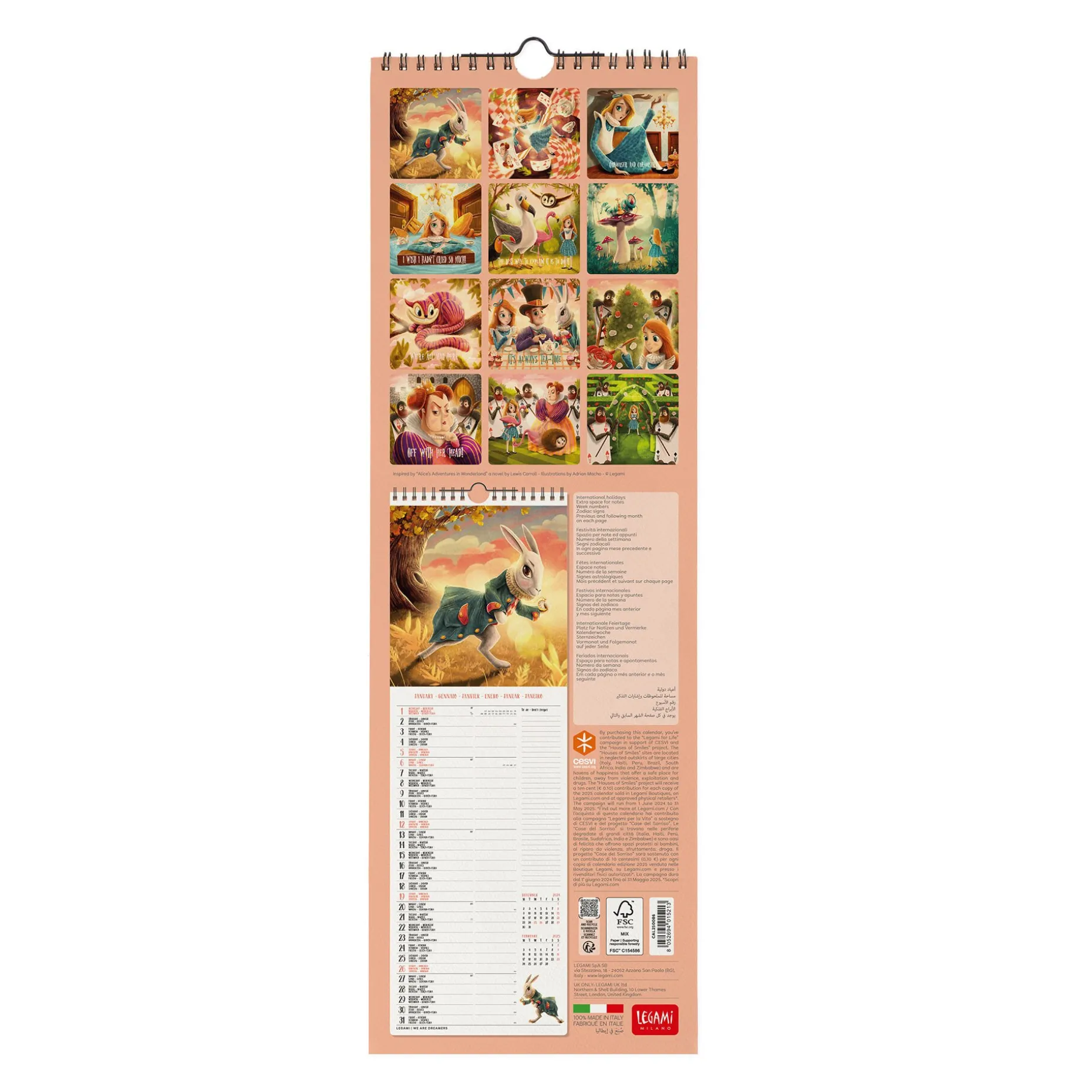 Calendario da Parete 2025 - 16 x 49 cm