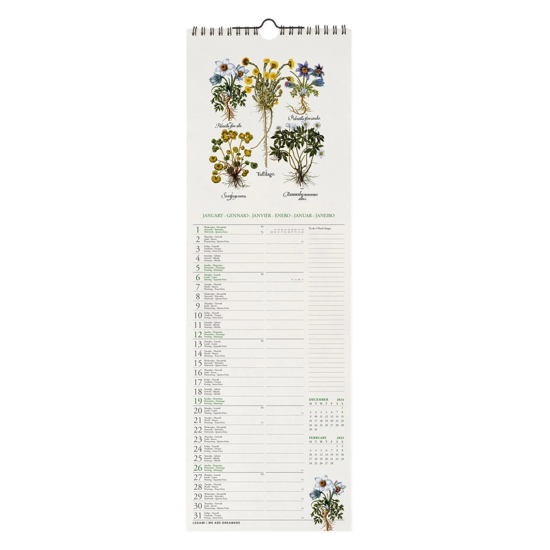 Calendario da Parete 2025 - 16 x 49 cm