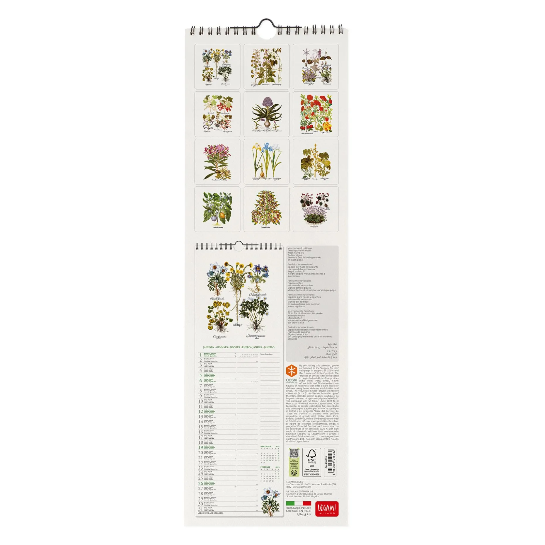 Calendario da Parete 2025 - 16 x 49 cm