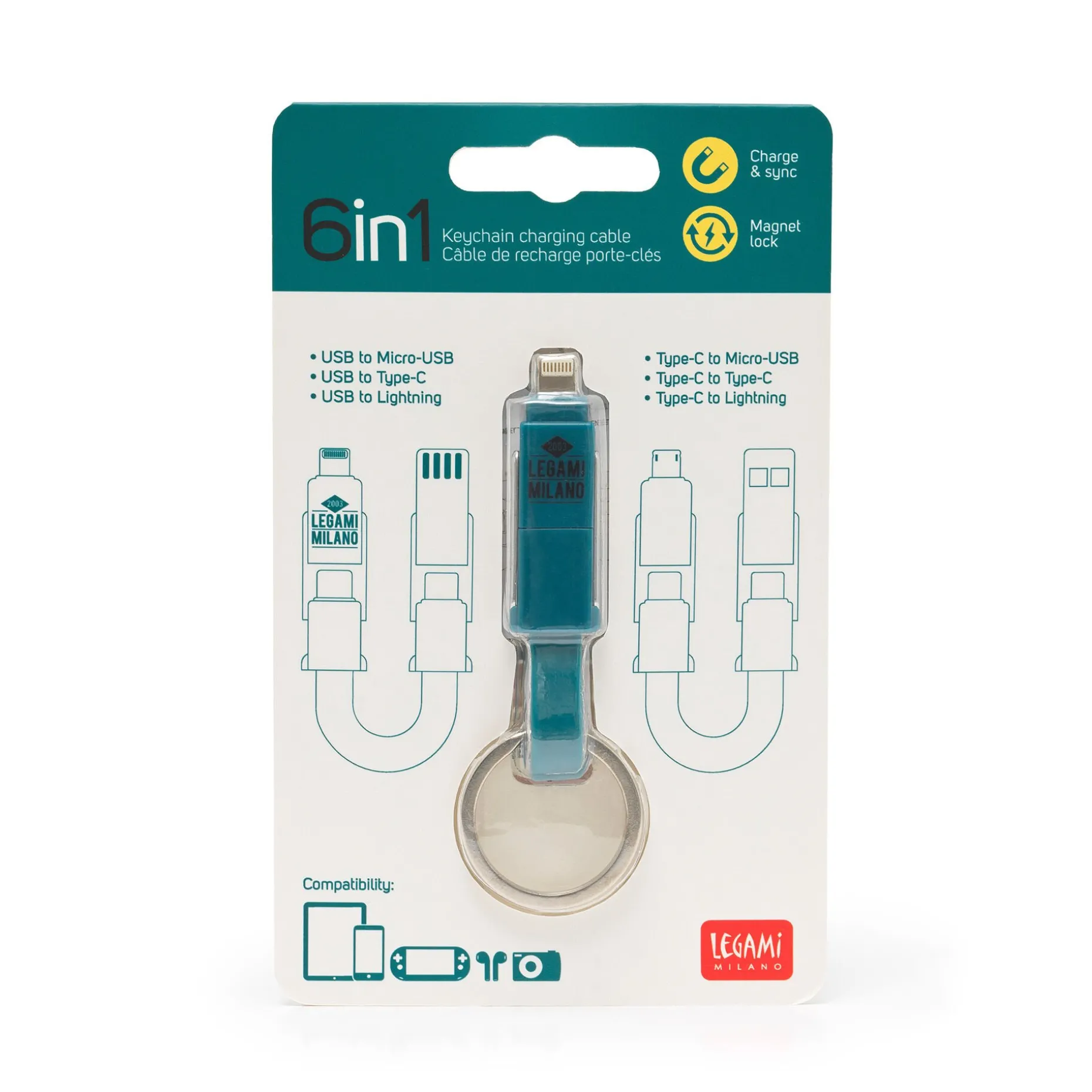Cavo di Ricarica Portachiavi 6 in 1
