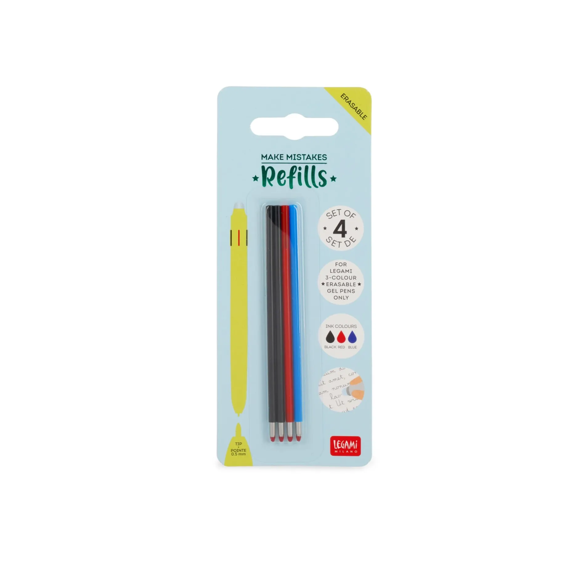 Set di 4 Refill per Penna Gel Cancellabile 3 Colori