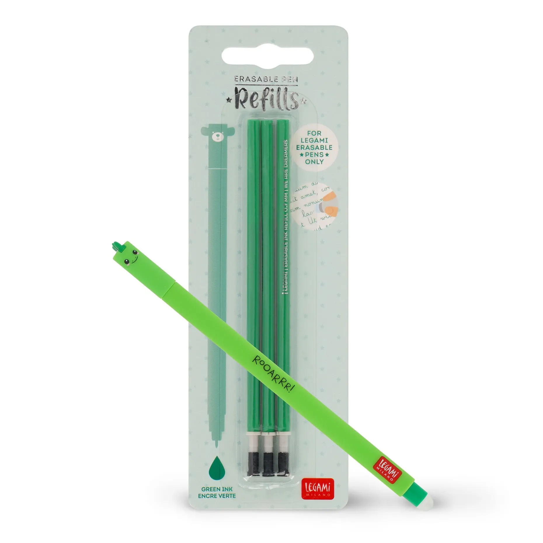 Set Penna Cancellabile Dino con Refill Verde